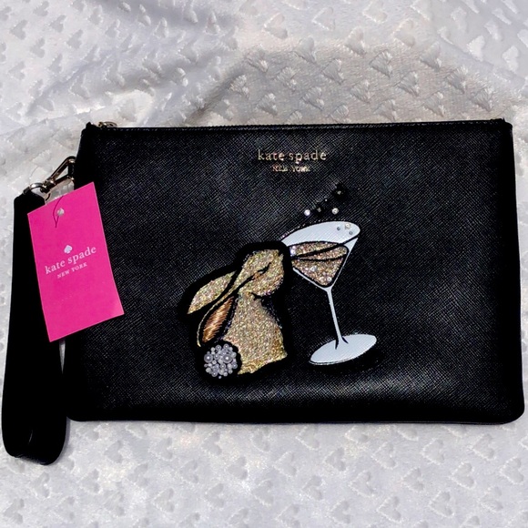 kate spade Handbags - ♠️ NWT KATE SPADE BunBun Bunny Saffiano Black Wristlet
